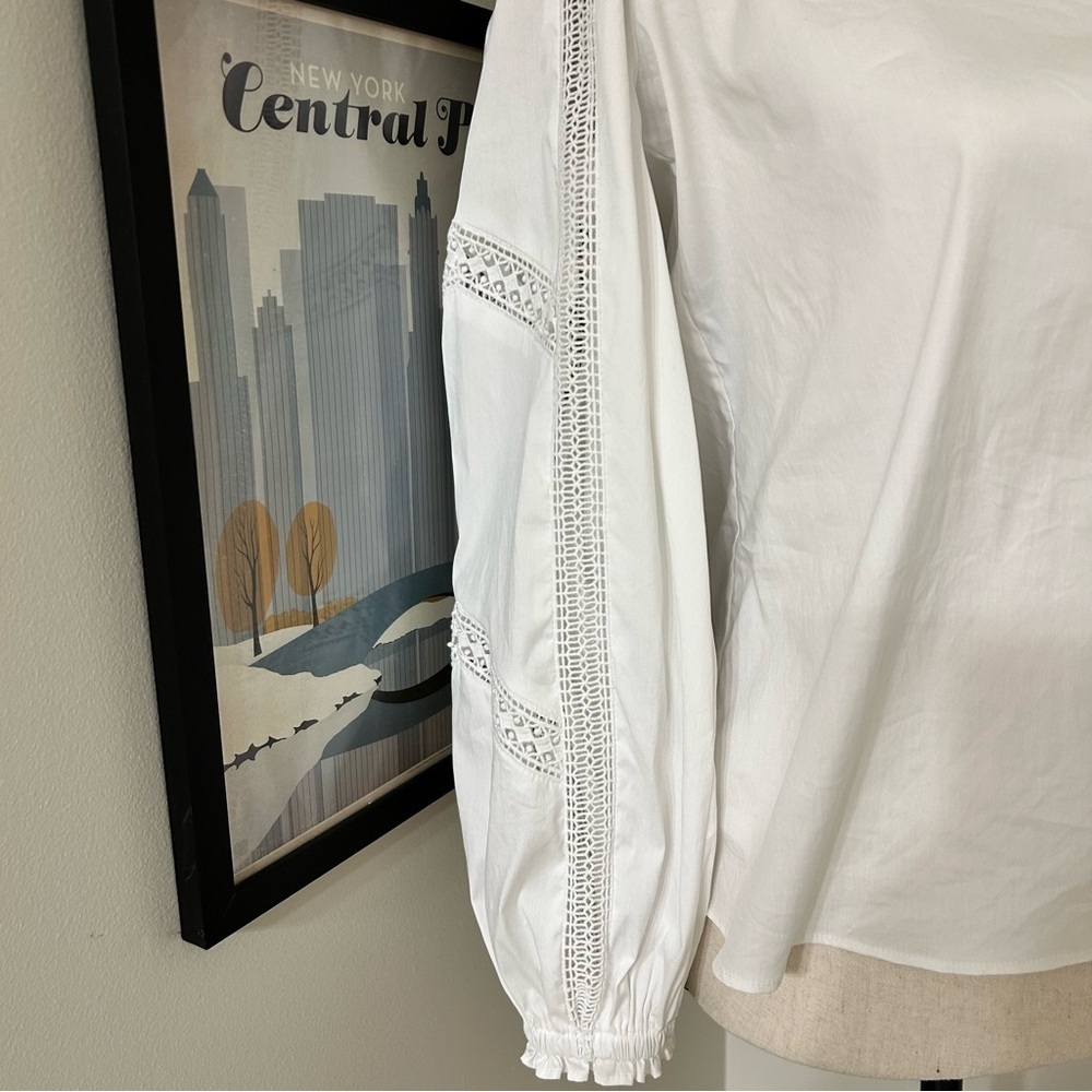 White House Black Market White Blouse with Eyelet Puff Sleeves - Picture 4 of 7
